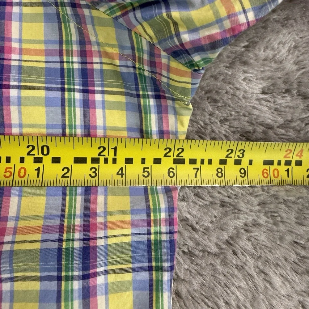 Polo Ralph Lauren Shirt Mens Medium Plaid Button Down Blue Yellow Cotton Classic